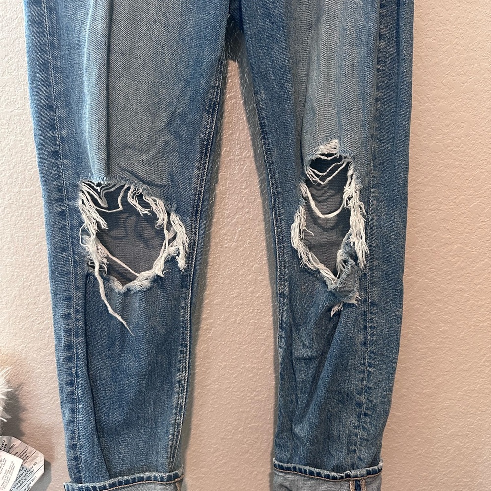 American Eagle Outfitters Ripped Boyfriend Jeans - Light Blue